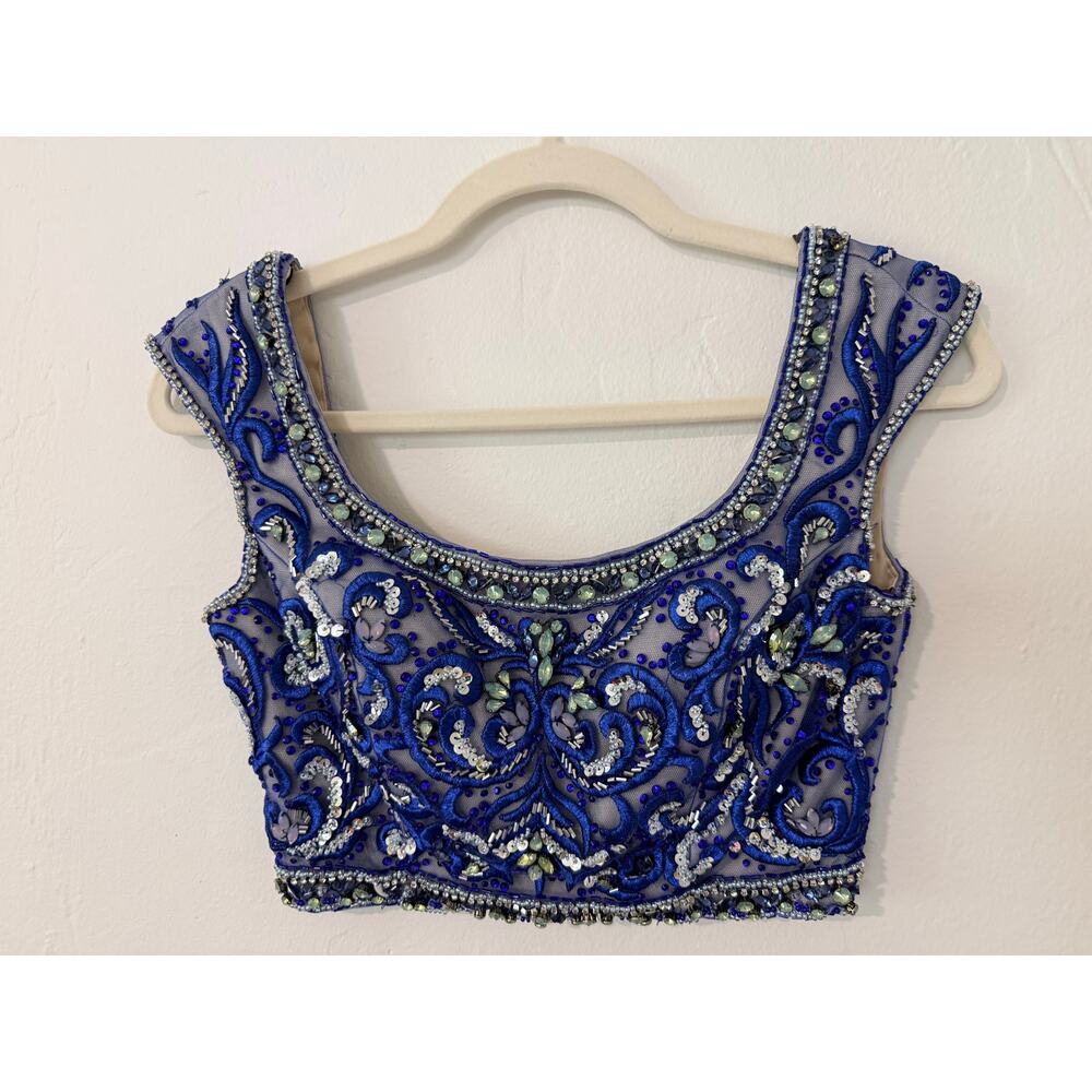 Camille La Vie Blue Beaded Bustier Crop Top Size 0 Prom Formal Sequin